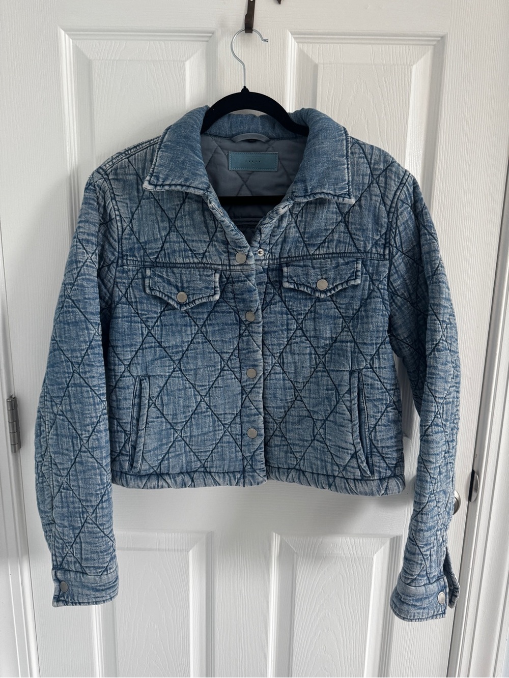 Blank NYC Still Into You Quilted Light Blue Denim Crop Jacket